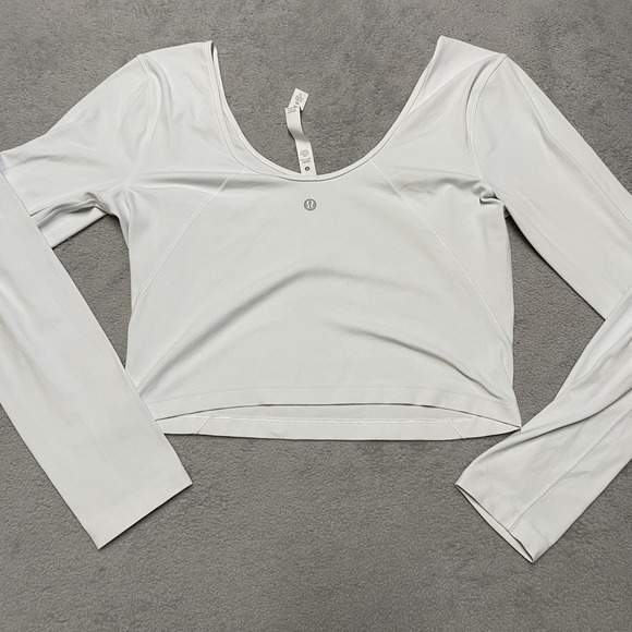 Lululemon Align Long Sleeve Shirt Womens 10 White V Neck NULU Tight Cropped - Picture 6 of 7